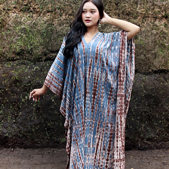 Bluish Brown Tie Dye Kaftan Shibori kaftan - Picture 3 of 10